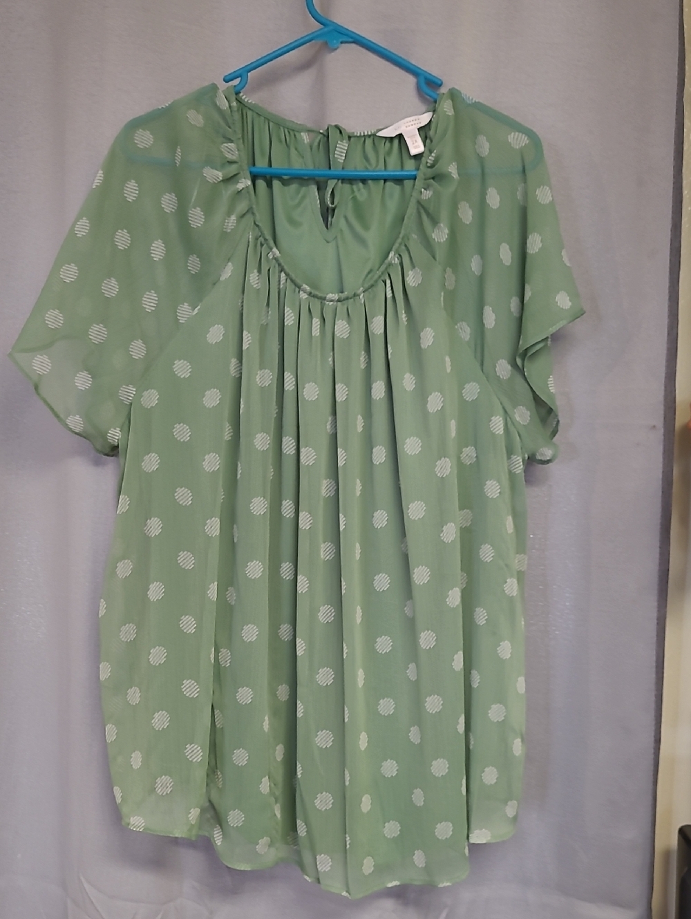 LC Lauren Conrad Light Green Polka Dot Peasant Blouse